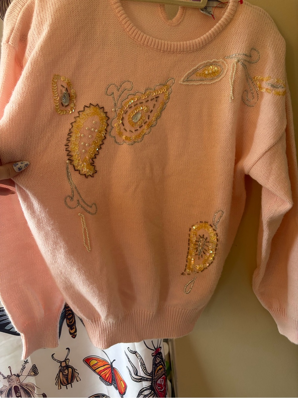 Vintage Embellished Pink Paisley Crewneck Sweater
